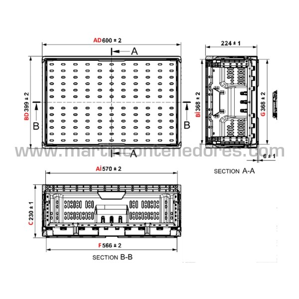 Bac ajourée pliable 600x400x230/224 mm