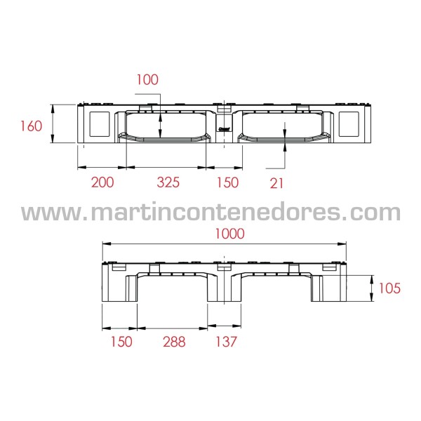 Palette plastique lisse renforcée 1200x1000x157 mm 3 traîneaux