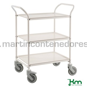 Chariot de service blanc avec 3 plateaux blancs 770x495x960 mm