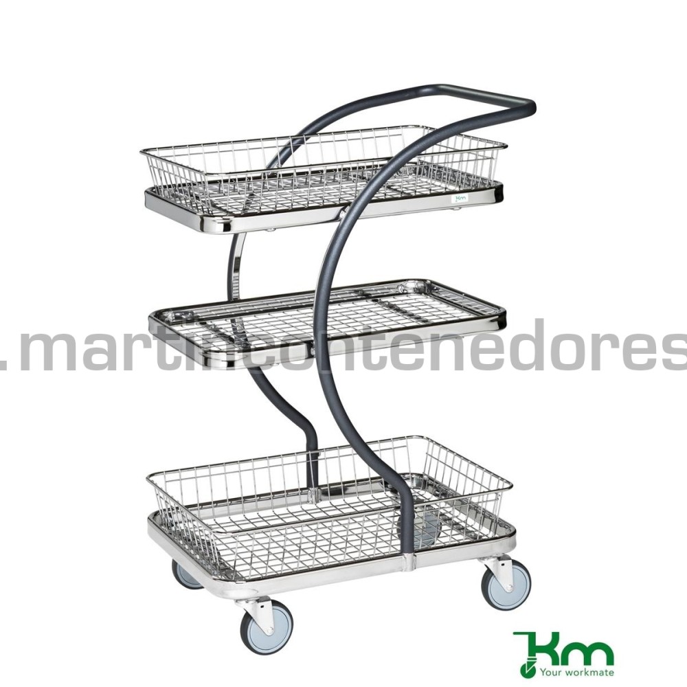 Carrinho auxiliar com 1 prateleira e 2 cestos c-line com freio 685x450x1000 mm Carrinho auxiliar com 1 prateleira e 2 cestos c-line com freio 685x450x1000 mm