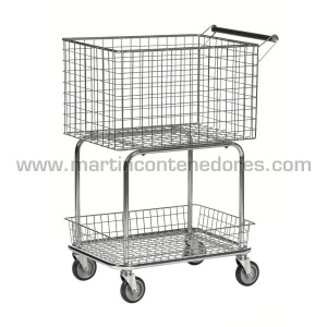 Allround trolley 2 mesh baskets and brakes 690x410x950 mm
