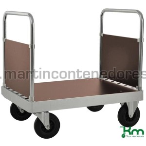 Carro plataforma con 2 paredes frontales negro y freno 1000x700x960 mm