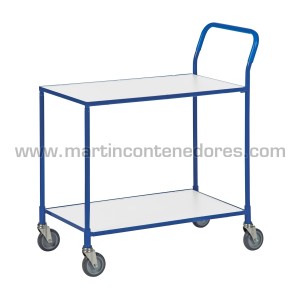 Carro de servicio azul con 2 estantes blancas y freno 850x435x950 mm