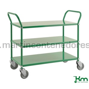 Carro de servicio verde con 3 estantes 1080x480x940 mm