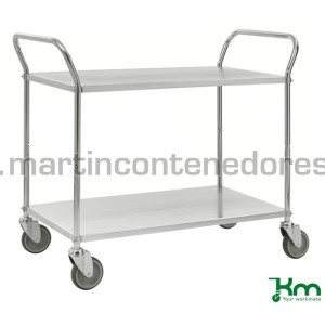 Carro de servicio galvanizado con 2 estantes blancas 1080x480x940 mm