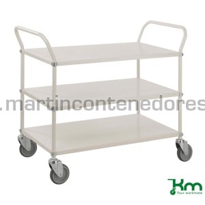 Carrinho de servir branco com 3 prateleiras e freio 1080x480x940 mm