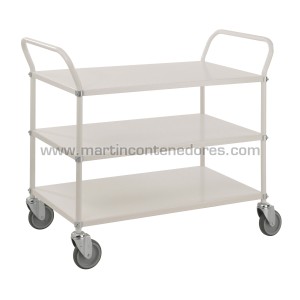 Carro de servicio blanco con 3 estantes 1080x480x940 mm