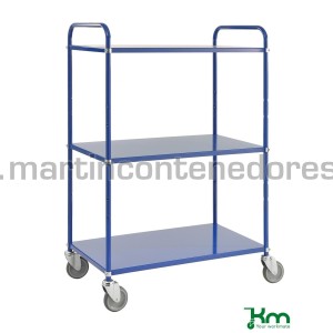 Carro ligero con 3 estantes azul y freno 980x585x1445 mm
