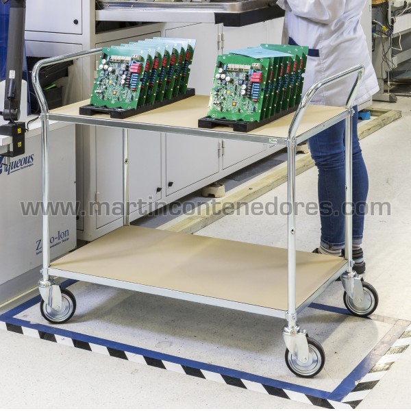 Design table trolley with 2 handles and 3 shelves ESD with brakes 1070x585x940 mm